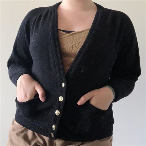 Cute Vintage Black Cardigan With Gold Buttons Depop