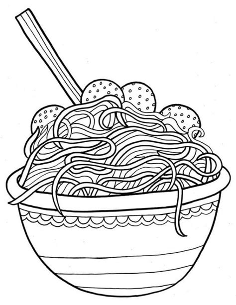 A Bowl Of Noodles With Chopsticks Is Shown In This Black And White Drawing
