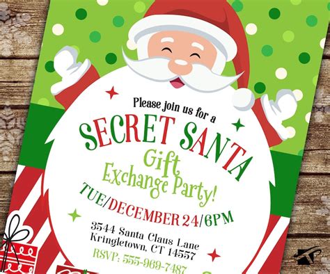 Secret Santa T Exchange Invite Christmas Invitation Santa Etsy