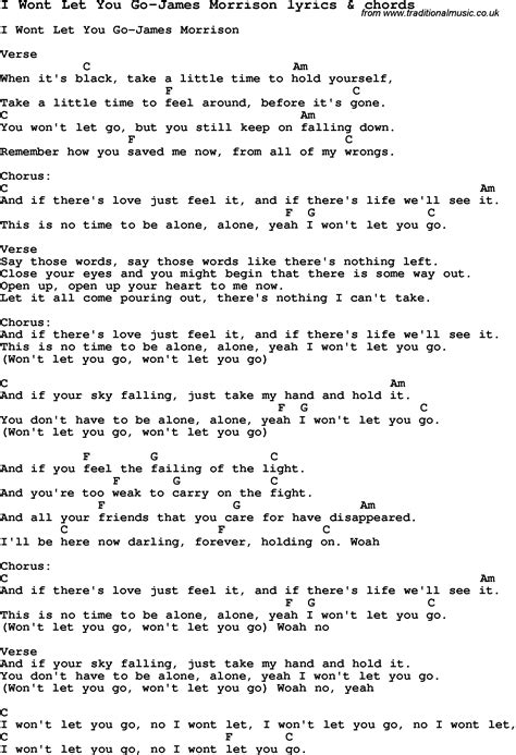 Love Song Lyrics Fori Wont Let You Go James Morrison With Chords