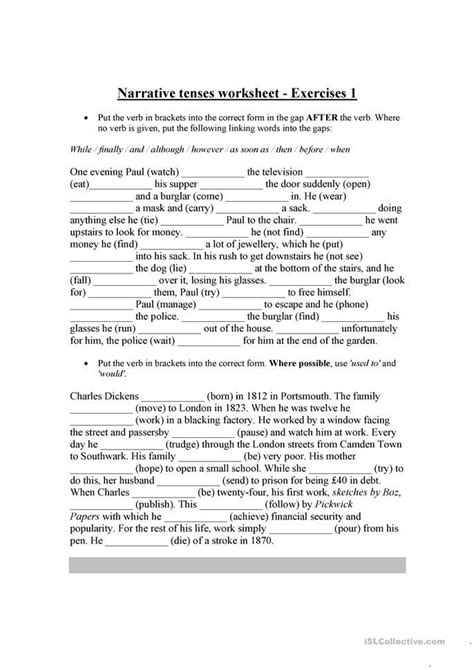 Narrative tenses | English grammar exercises, Tenses, English grammar