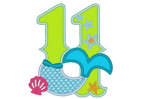 Mermaid Tail Birthday Number Mermaid Number Eleven 11 Applique