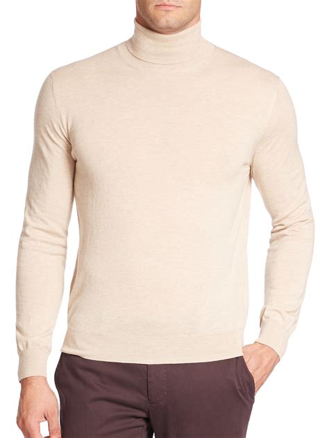 Lyst Canali Raw Edge Turtleneck Cashmere Sweater In Natural For Men