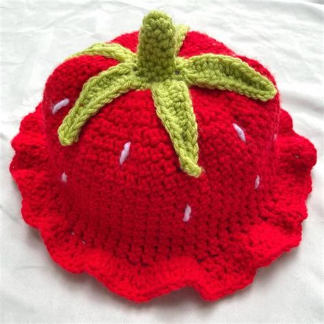 Strawberry Crochet Bucket Hat Etsy