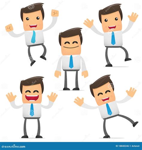 Set Of Funny Cartoon Manager Stock Vector Illustration Of Cheerful