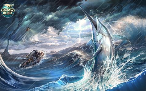 Find the best fishing wallpapers on getwallpapers. Fish marlin Animals storm ocean sea fishing rain wallpaper ...
