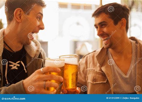 Young People Drinking Beer Outdoors Stock Image Image Of Cafe Adult