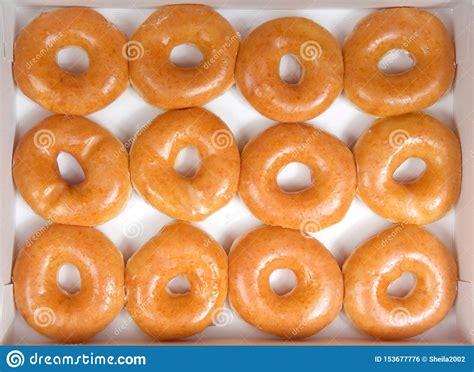 Top View Glazed Donuts In A Box Stock Photo Image Of Cake Close