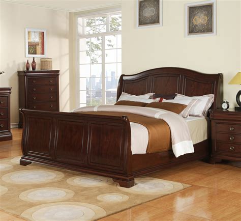 Queen Sleigh Bed Cherry Wood Hanaposy