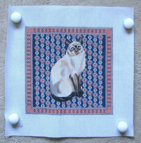 Siamese Cat Wfancy Background Needlepointtapestry Canvas Etsy