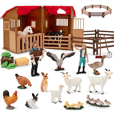 Toymany 40pcs Farm Animals Figures Playset With Barn House Fence