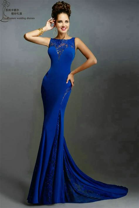 Long Prom Dresses Pm996 Sexy Beading Open Back Mermaid Royal Blue Party Dresses Elegant Women