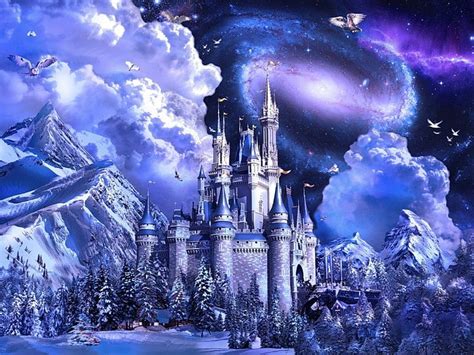 Fairytale Castle Birds Fairytale Sky Clouds Winter Snow