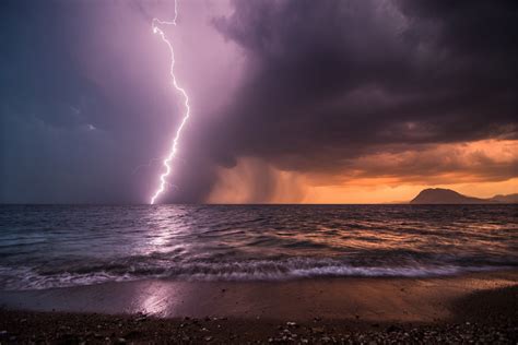 Free Download Storm Lightning Beach Sea Night Ocean Rain Wallpaper