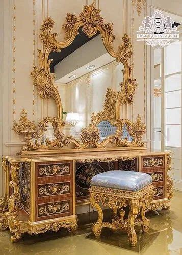Royal Heavy Wooden Crafted Dressing Table Set Luxury Design Bedroom