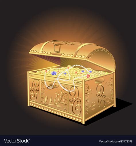 Golden Treasure Chest Coins On Dark Background Vector Image