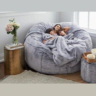 New Ft Giant Fur Bean Bag Foam Luxury Living Room Portable Sofa Bed Bag Cover Ebay