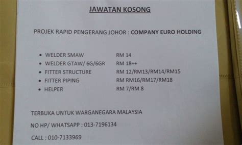 Jawatan kosong kosong terkini di malaysia dari syarikat terpercaya. Jawatan Kosong: Jawatan Kosong Euro Holding Projek Rapid ...