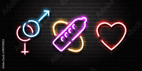 Vector Realistic Isolated Set Of Neon Erotic Signs For Decoration And Covering On The Wall