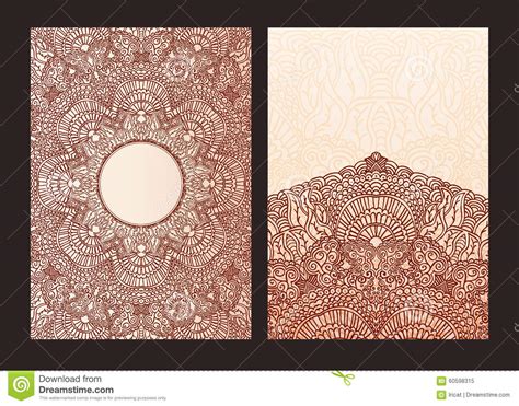 Floral greeting card with beautiful pink flovers. Set Of Ethnic Template For Design Wedding Invitations And Greeting Cards. Traditional Henna ...