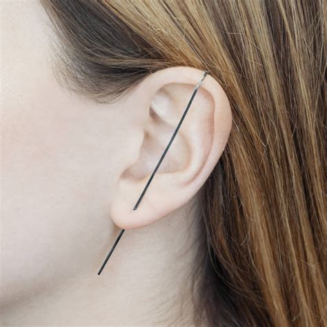 Ear Pin Earring Black Ear Climber Ear Cuff 925 Silver Etsy