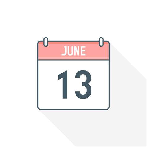 13th June Calendar Icon June 13 Calendar Date Month Icon Vector