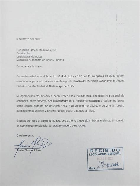 Alcalde De Aguas Buenas Presenta Su Carta De Renuncia Primera Hora
