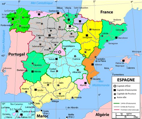 Carte d'espagne et ses provinces pour voir les refuges. ESPAGNE - Carte des regions