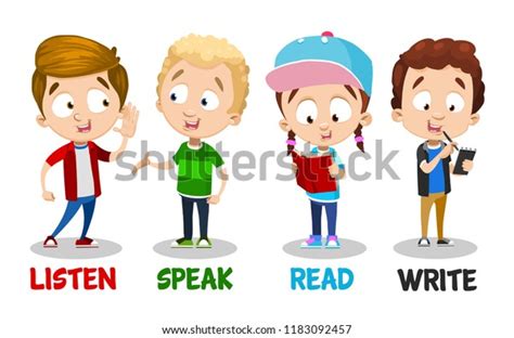 Little Children Showing Basic Language Skills Stock Vector Royalty