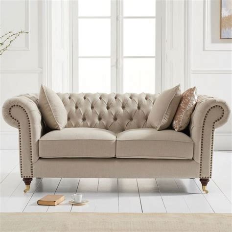 Camaleonda 2 seater velvet fabric sofa with small ottoman. Holbrook Chesterfield 2 Seater Sofa In Beige Linen ...