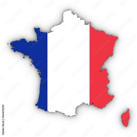 France Map Outline With French Flag On White With Shadows 3D