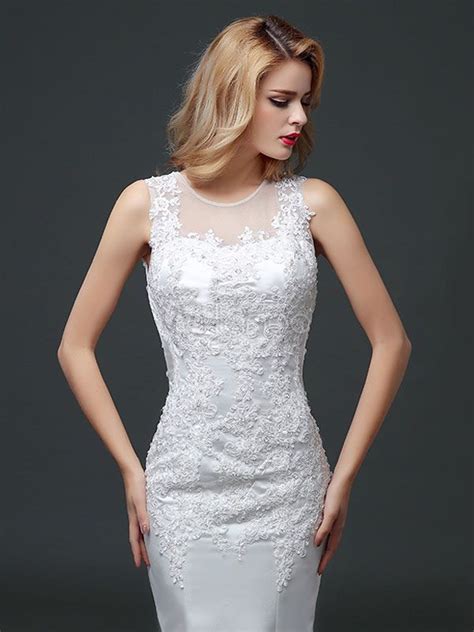 Wedding dress with an open back. Mermaid Wedding Dresses Lace Applique Satin Wedding Gown ...