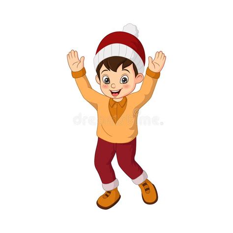 Happy Little Boy In Red Santa Claus Hat Stock Vector Illustration Of