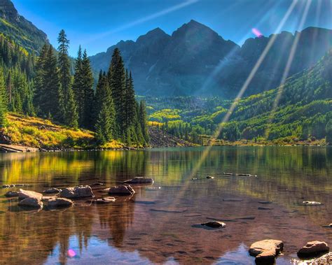 Mountain Lake Sunshine Beautiful Landscape Wallpaper Preview