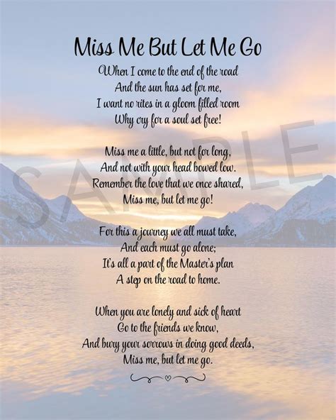 Miss Me But Let Me Go, Funeral Poem, Lost Loved One Poem, In Memory Of