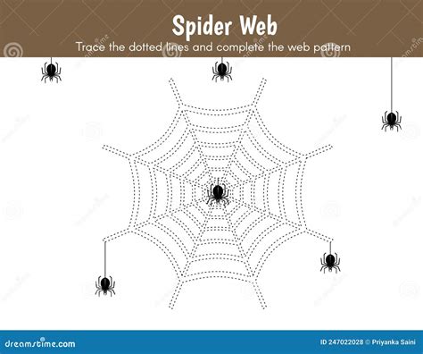 Tracing Worksheet Of Spider Web For Preschool And Kindergarten Kids