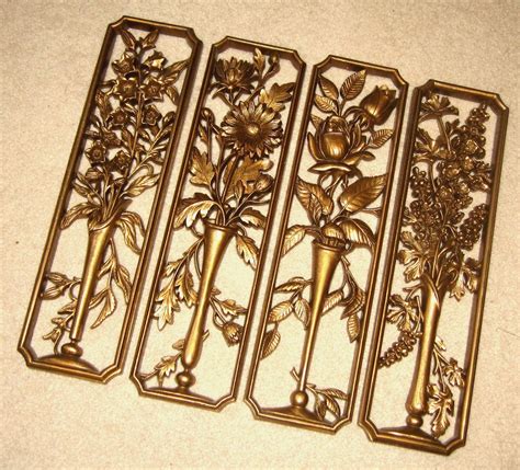 Golden Floral Wall Plaques Four Seasons Wall Decor Vintage