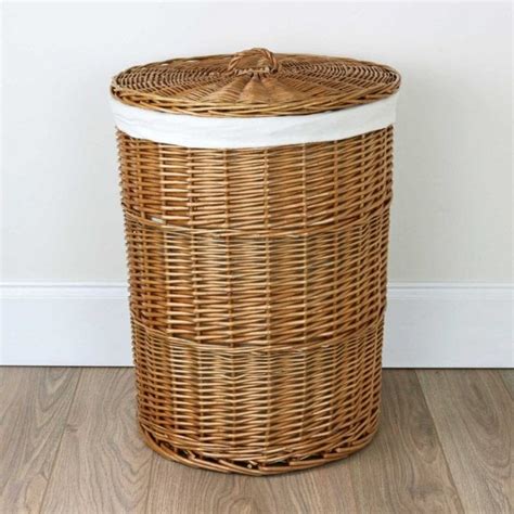 Round Natural Wicker Laundry Basket - The Basket Company gambar png