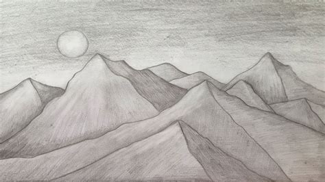 How To Draw Mountain Landscape Scenery Of Moonlight With Pencil Sketch