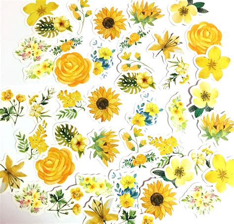 45 Pcs Yellow Flowers Watercolor Sticker Sticker Flakes Etsy