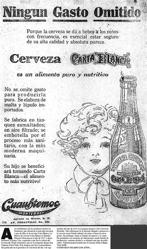 Modelo especial y modelo negra especial. 1925 ad describes Cerveza Carta Blanca as a nutritious ...
