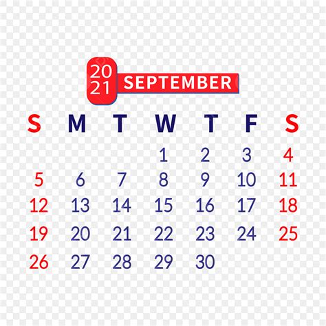 September Calendar Vector Art Png September 2021 Vector Calendar Wall