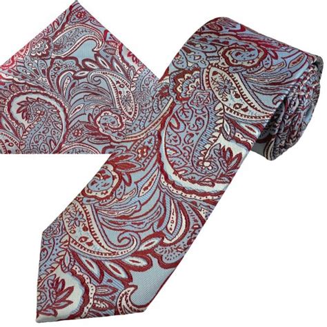 Light Blue Silver And Burgundy Patterned Mens Silk Tie And Pocket Square