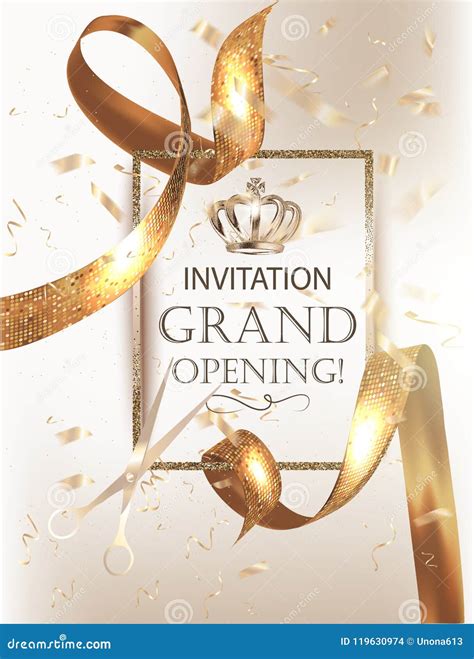 Grand Opening Party Invitation With Curly Ribbon Scissors And Brick