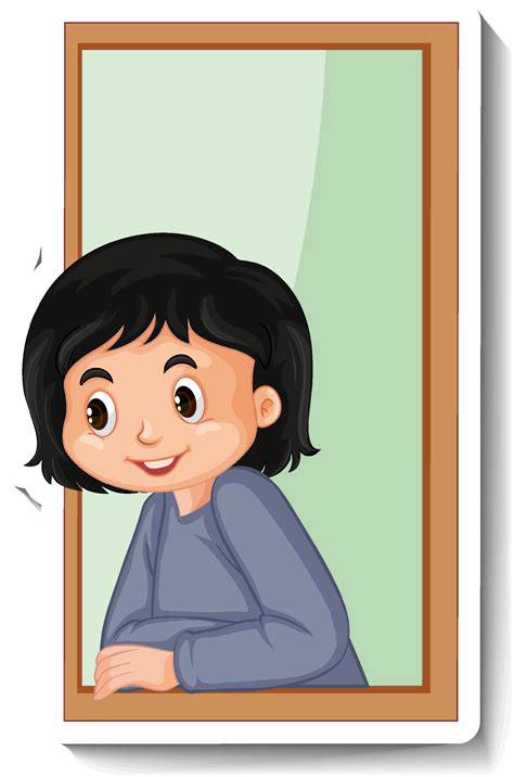 Girl Looking Out Window Cartoon Sticker 3658076 Vector Art At Vecteezy
