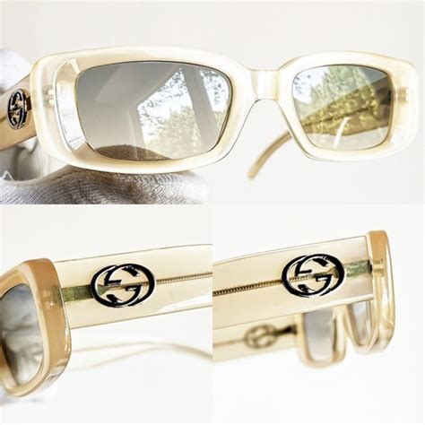 gucci white vintage sunglasses rare gg2409s oval fra… gem