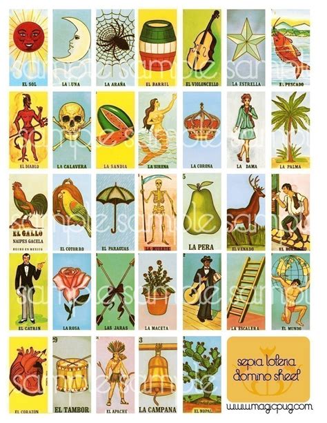 Antique Mexican Loteria Domino Digital Collage Sheet 1x2 Etsy