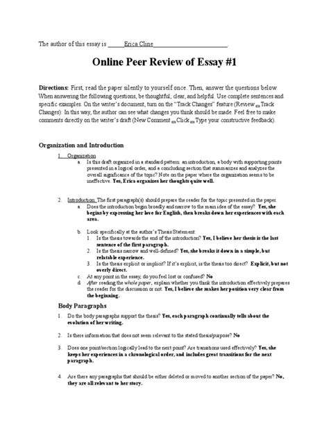 peer review sheet essay 1 2 essays thesis