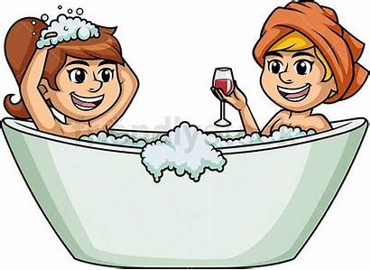 Bathtub Lesbian Couple Couples Comics Bath Cartoon