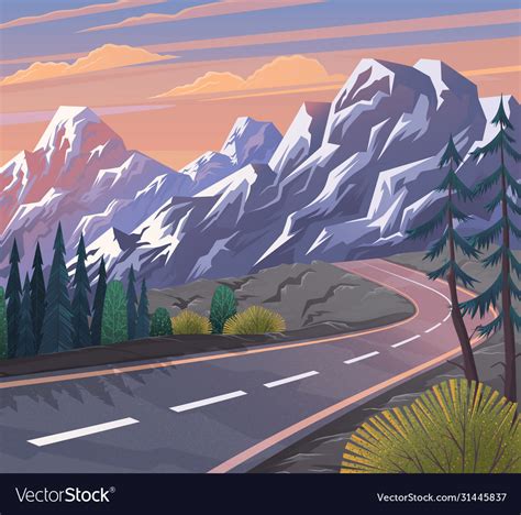 Road To Mountain Scenic Landscape Royalty Free Vector Image